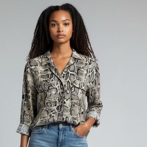 Zara ladies, snake print flowers, polyester, small, long sleeve button-down